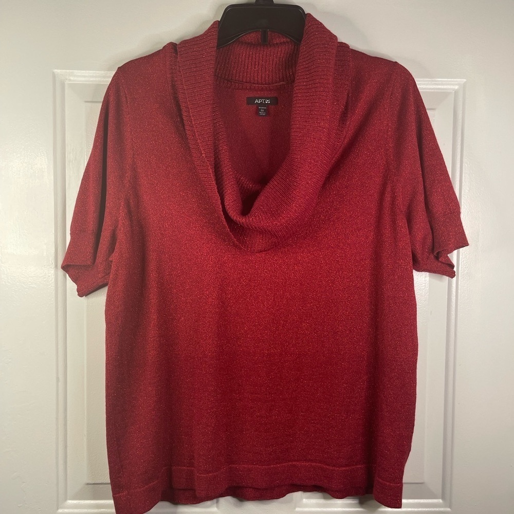 Apt 9 short sleeve sweater with smocked‎ neck in red.